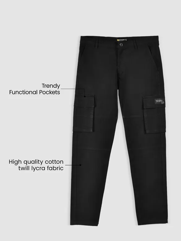 Black Solid Cargo Pants for Men