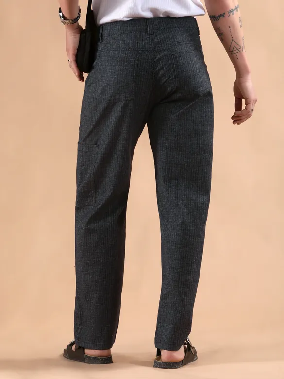 Black Striped Patch Pocket Cargo Trousers