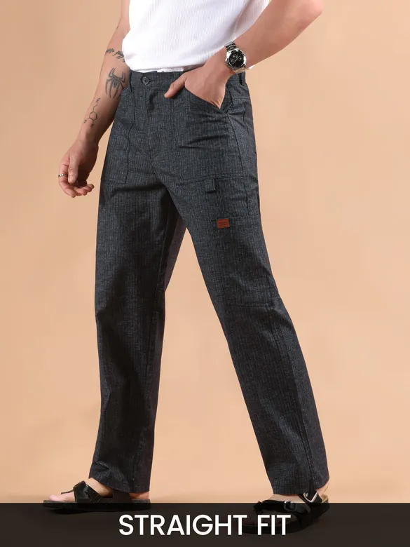 Black Striped Patch Pocket Cargo Trousers