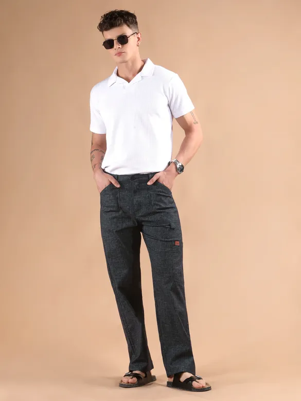 Black Striped Patch Pocket Cargo Trousers
