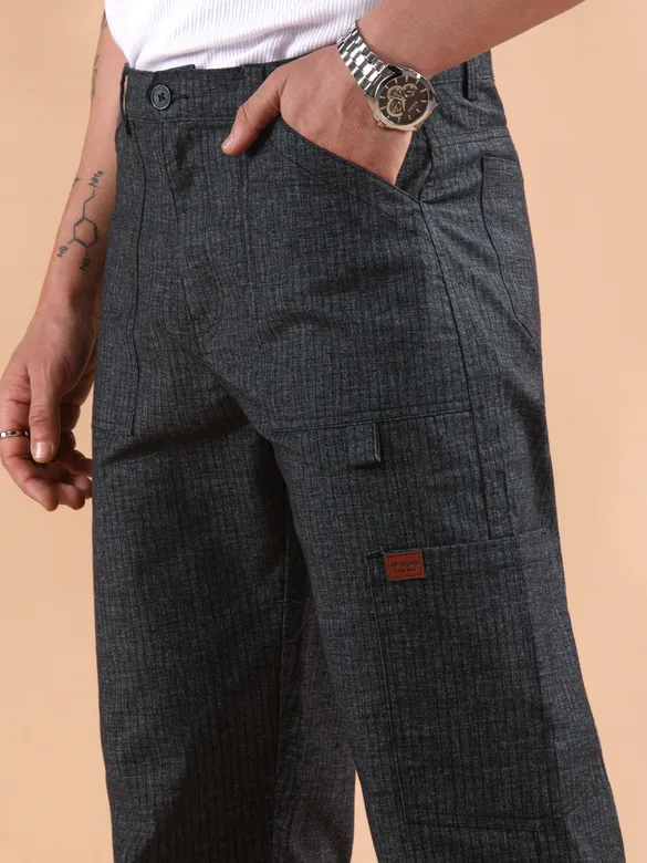 Black Striped Patch Pocket Cargo Trousers