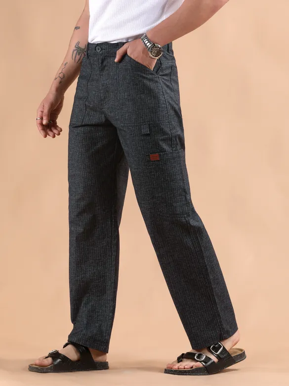 Black Striped Patch Pocket Cargo Trousers