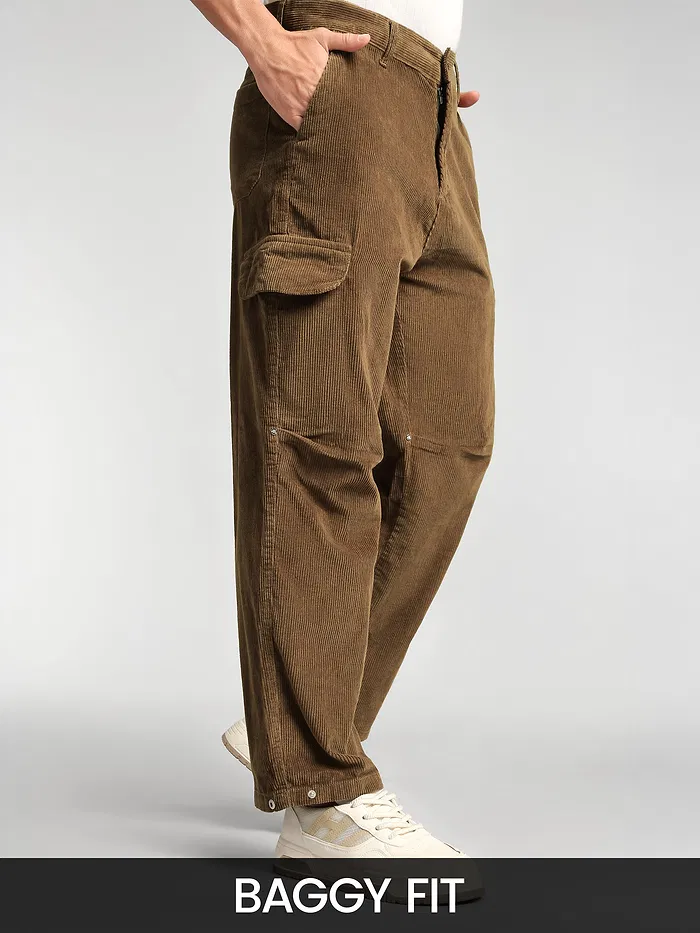 Brown Oversize Corduroy Cargo Pants