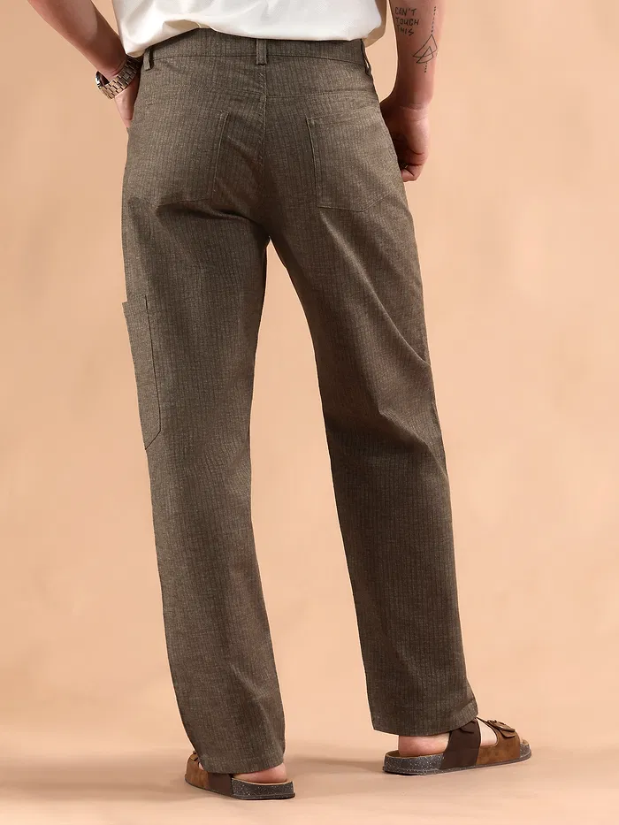 Brown Striped Patch Pocket Cargo Trousers