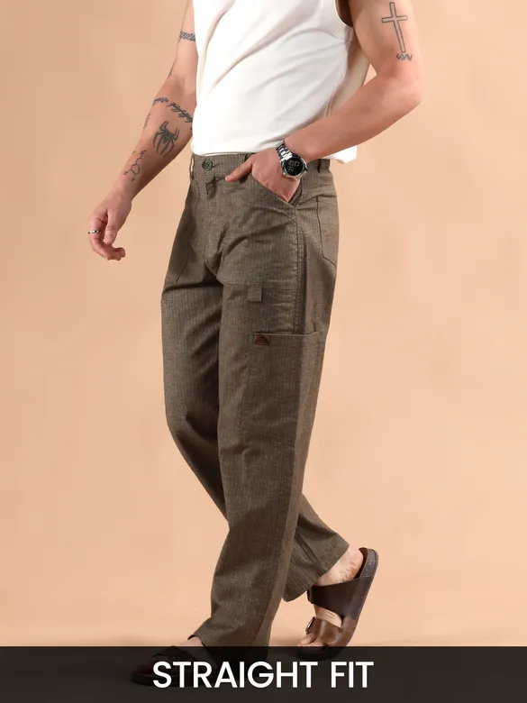 Brown Striped Patch Pocket Cargo Trousers