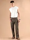 Brown Striped Patch Pocket Cargo Trousers