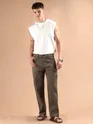 Brown Striped Patch Pocket Cargo Trousers