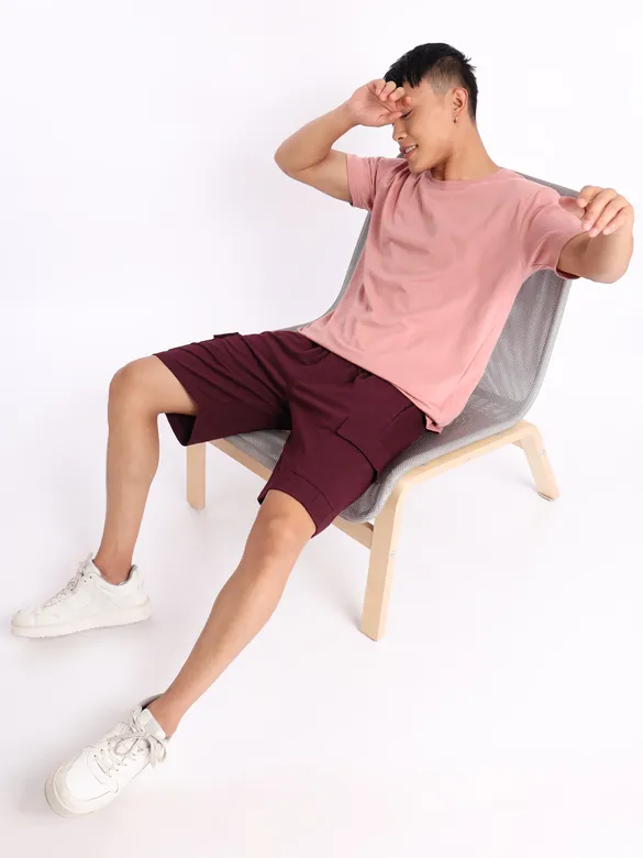 Burgundy Knitted Shorts for Men