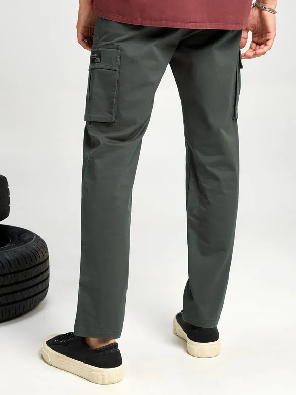 Matte Grey Solid Cargo Pants For Men
