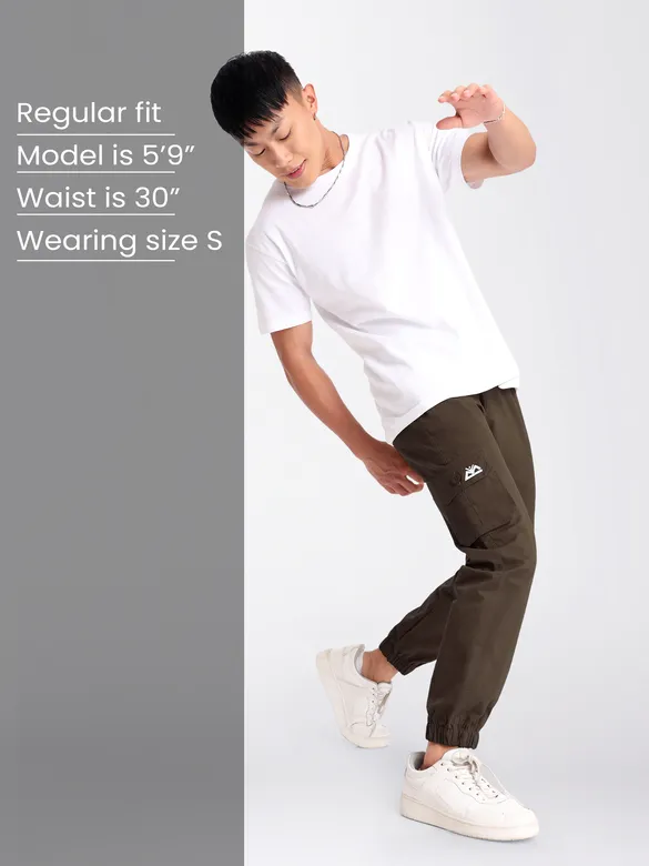 Coffee Brown Cotton Cargo Joggers