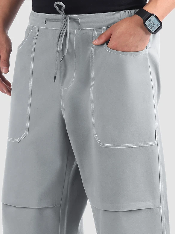 Smoke Grey Double Pleated Cargos