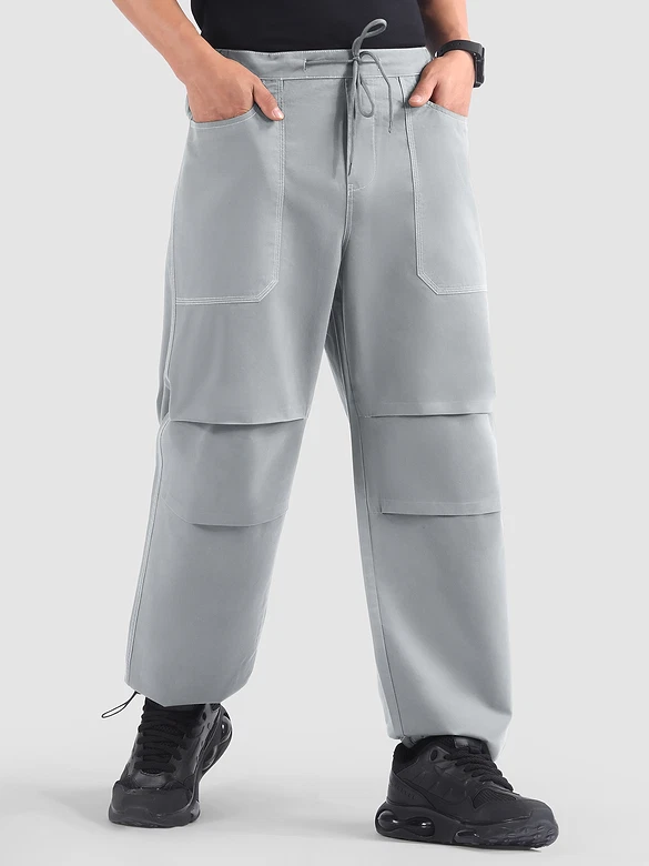 Smoke Grey Double Pleated Cargos