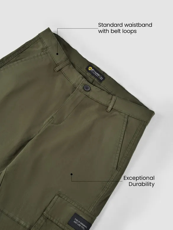 Crocodile Green Solid Cargo Pants for Men