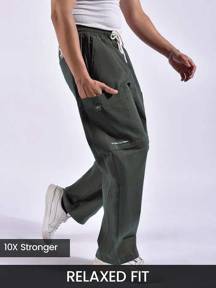 man wearing premium cotton cargo pants, 