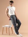 Dark Grey Striped Side Elasticated Cargo Trousers
