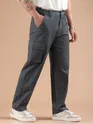 Dark Grey Striped Side Elasticated Cargo Trousers