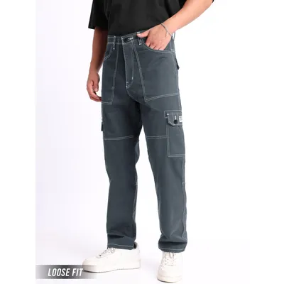 Ice Blue Grey Cargo Pants for Men