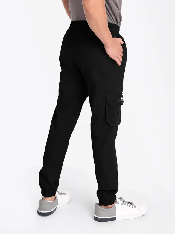 Jet Black Cotton Cargo Joggers | Beyoung