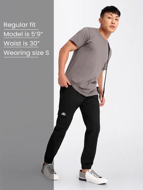 Jet Black Cotton Cargo Joggers
