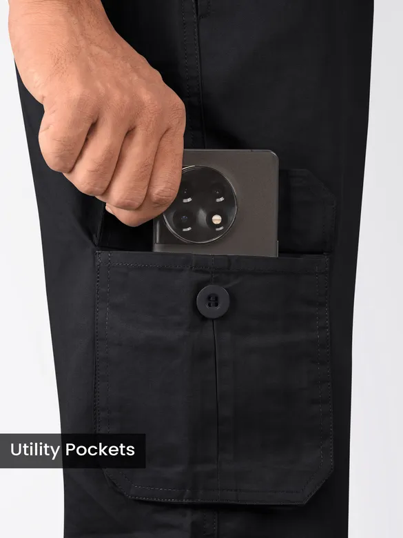 Shop Jet Black Cotton Cargo Joggers