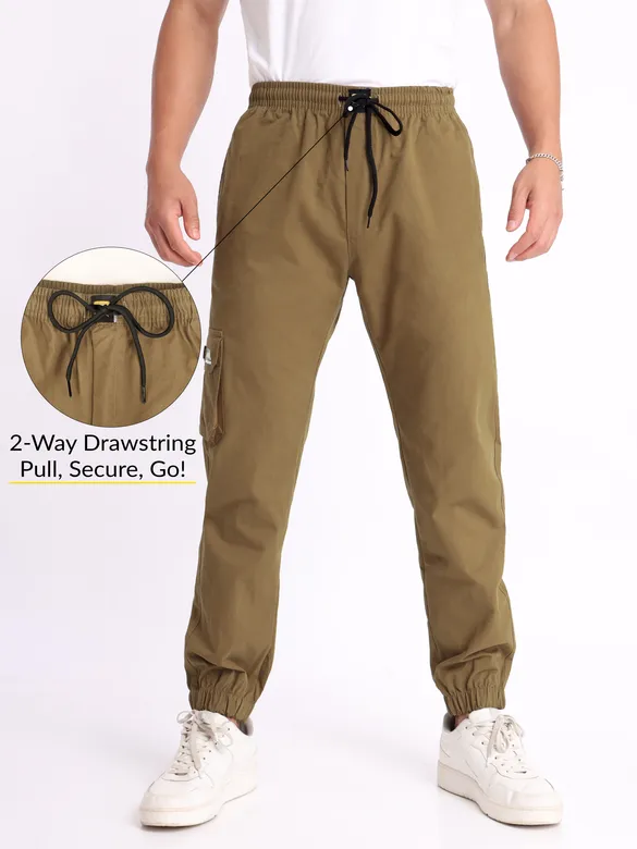 Khaki Brown Cotton Cargo Joggers