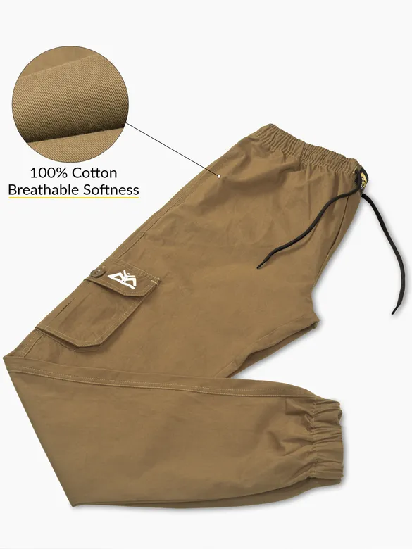 Khaki Brown Cotton Cargo Joggers