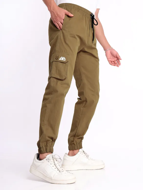 Khaki Brown Cotton Cargo Joggers