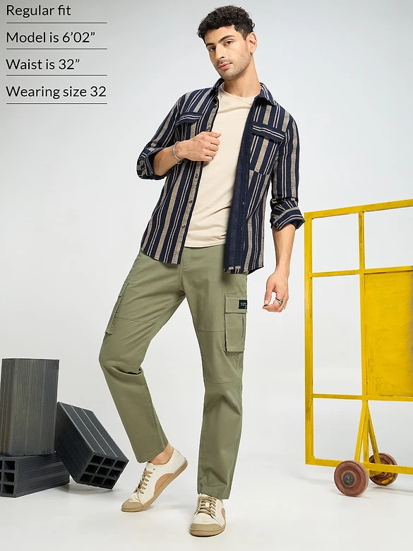 Pale Olive Solid Cargo Pants for Men