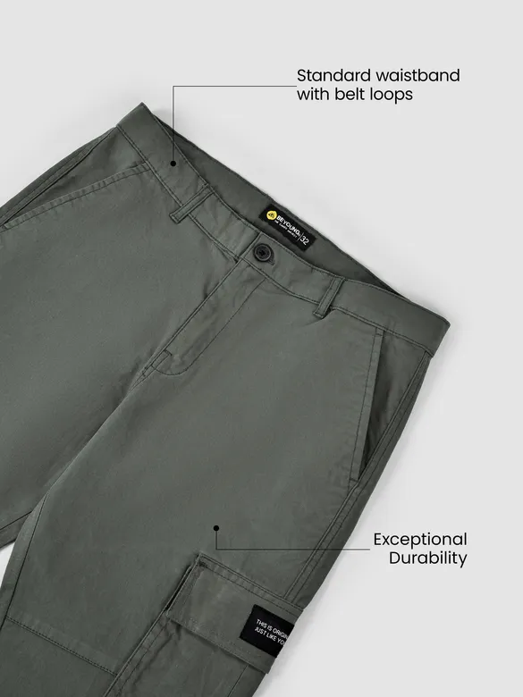 Matte Grey Solid Cargo Pants For Men