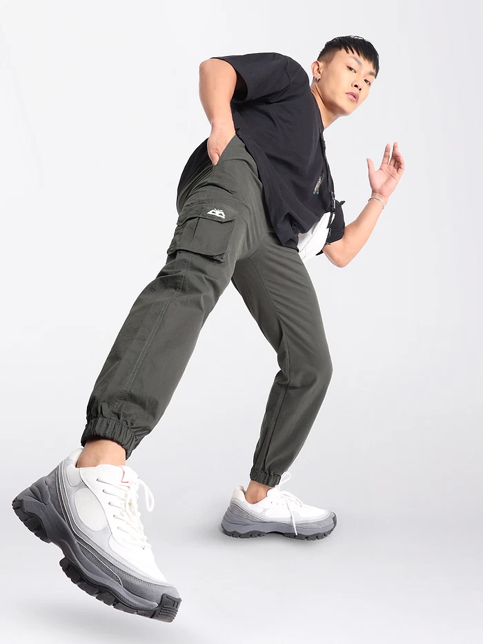 Buy Metal Grey Cotton Cargo Joggers
