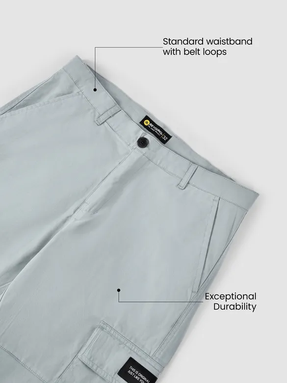 Mist Grey Solid Cargo Pants For Men