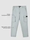 Mist Grey Solid Cargo Pants For Men