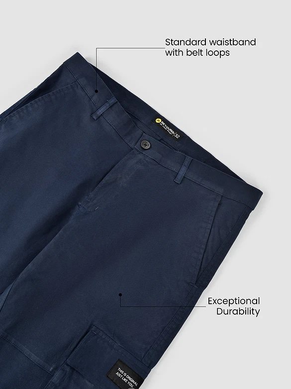 Dark Space Blue Solid Cargo Pants for Men