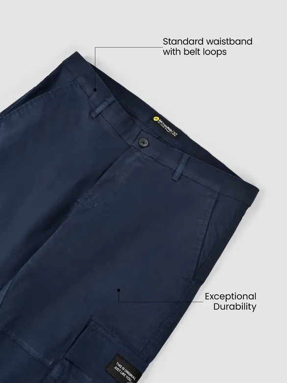 Dark Space Blue Solid Cargo Pants for Men