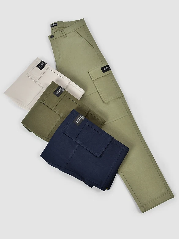 Dark Space Blue Solid Cargo Pants for Men