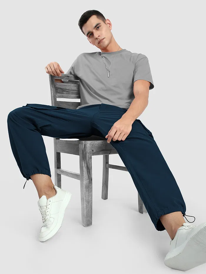 Navy Blue Statement Cargo Pants