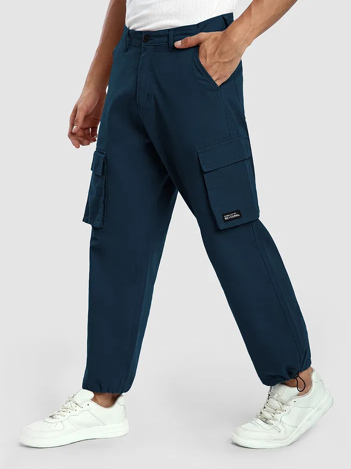 Navy Blue Statement Cargo Pants