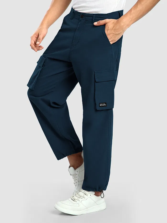 Navy Blue Statement Cargo Pants