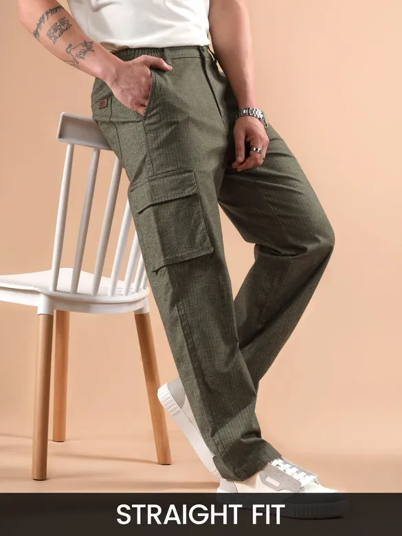 Olive Striped Side Elasticated Cargo Trousers
