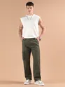 Olive Striped Side Elasticated Cargo Trousers