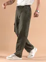 Olive Striped Side Elasticated Cargo Trousers