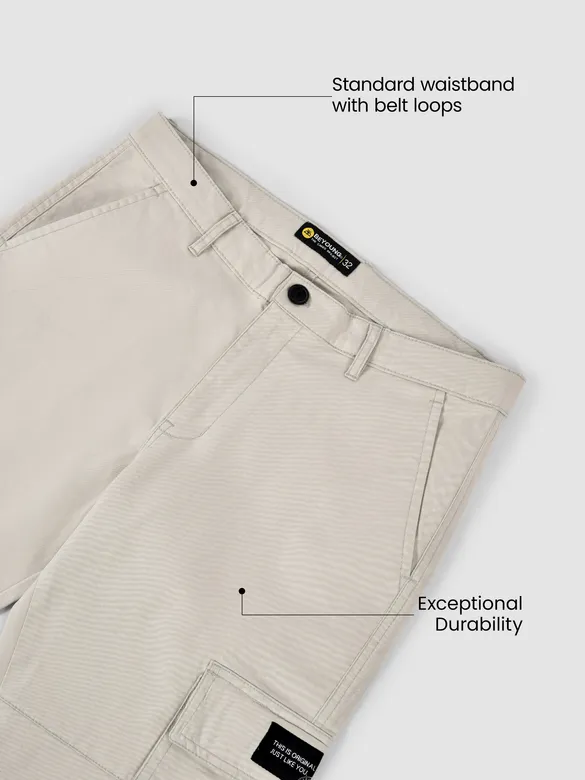 Pale Grey Solid Cargo Pants for Men