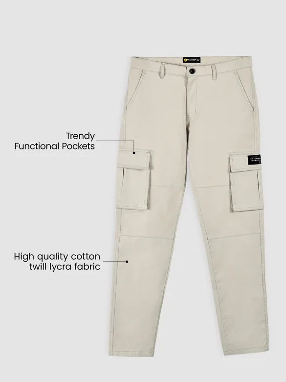 Pale Grey Solid Cargo Pants for Men