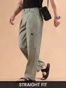 Pale Grey Striped Patch Pocket Cargo Trousers