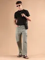 Pale Grey Striped Patch Pocket Cargo Trousers