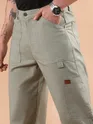 Pale Grey Striped Patch Pocket Cargo Trousers