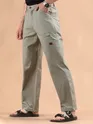 Pale Grey Striped Patch Pocket Cargo Trousers