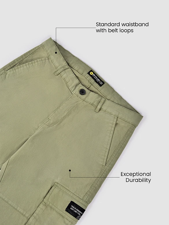 Pale Olive Solid Cargo Pants for Men
