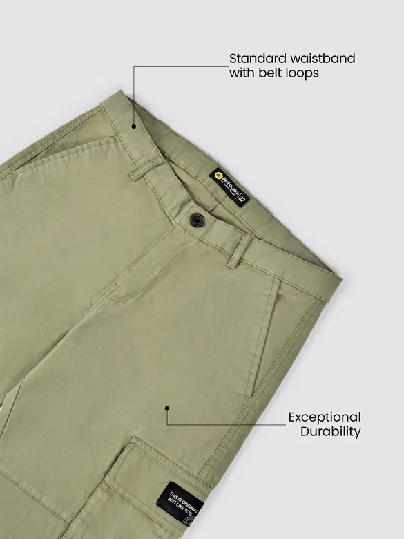 Pale Olive Solid Cargo Pants for Men