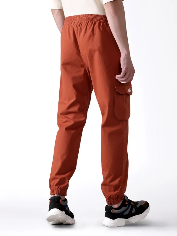 Rust Brown Cotton Cargo Joggers